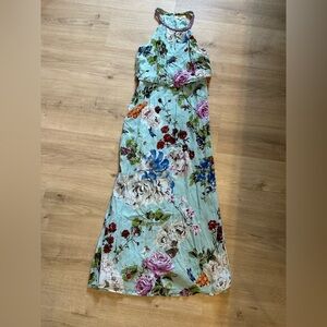 Derhy Paris Boho Floral Maxi Dress M Bird Print Cottagecore Halter Summer